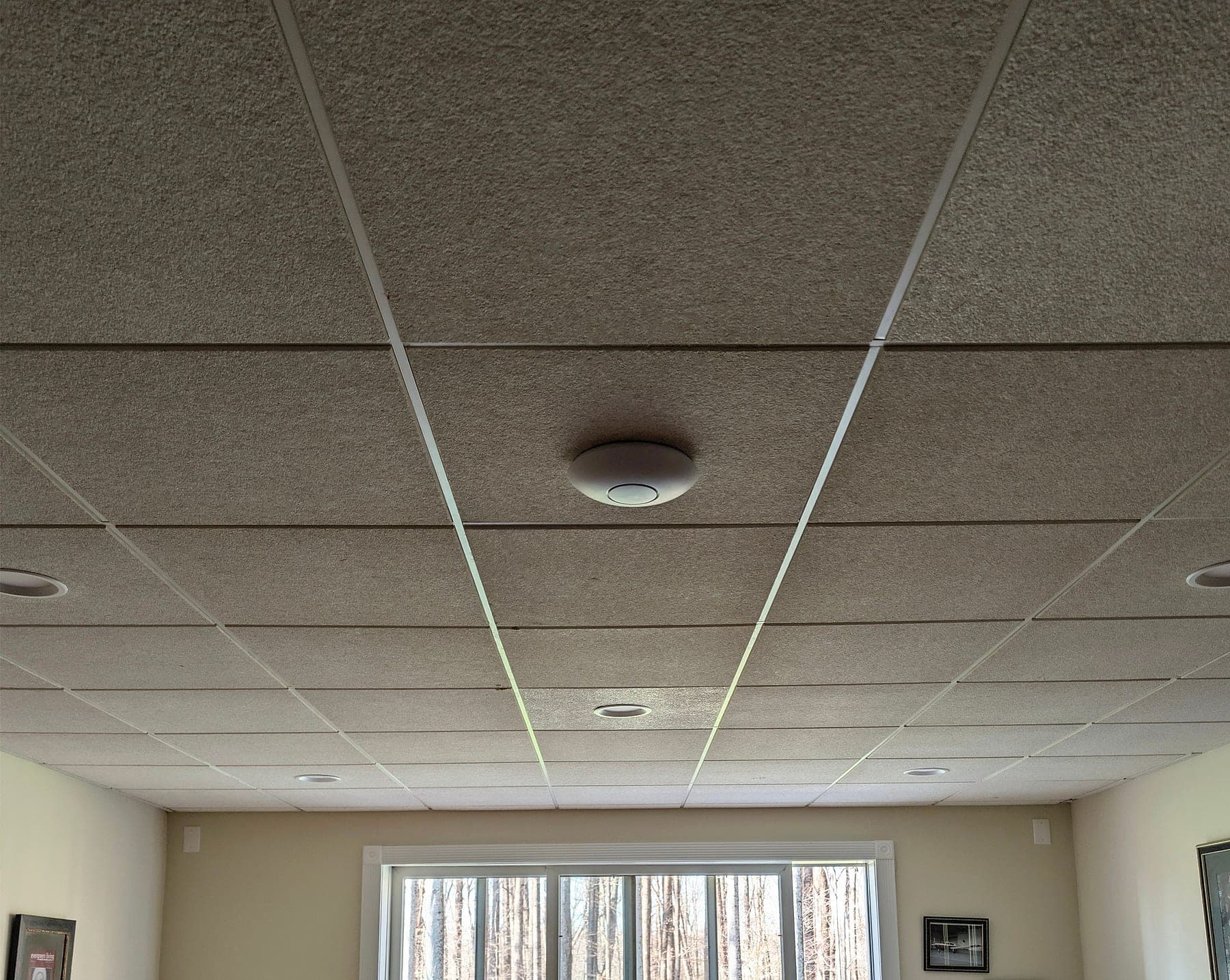 Access point mounted in the finished basement ceiling